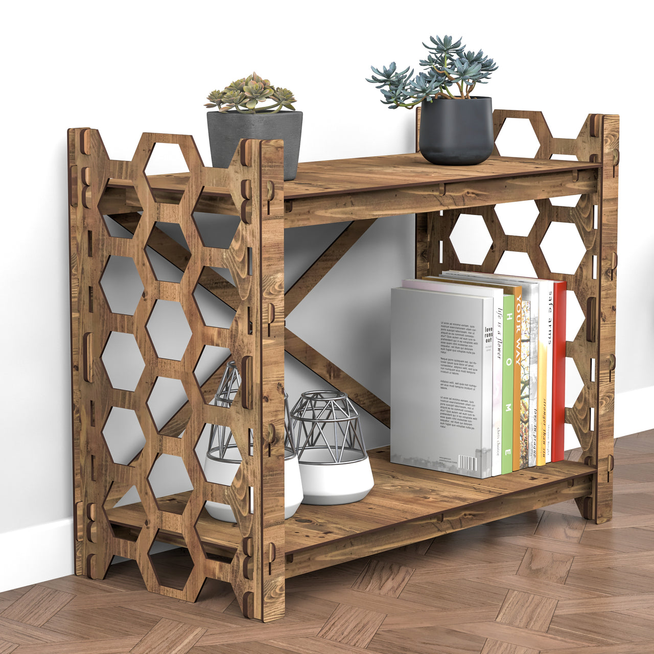 Honeycomb X 2-tier Backless Open Bookshelf Bookcase Shelving Unit