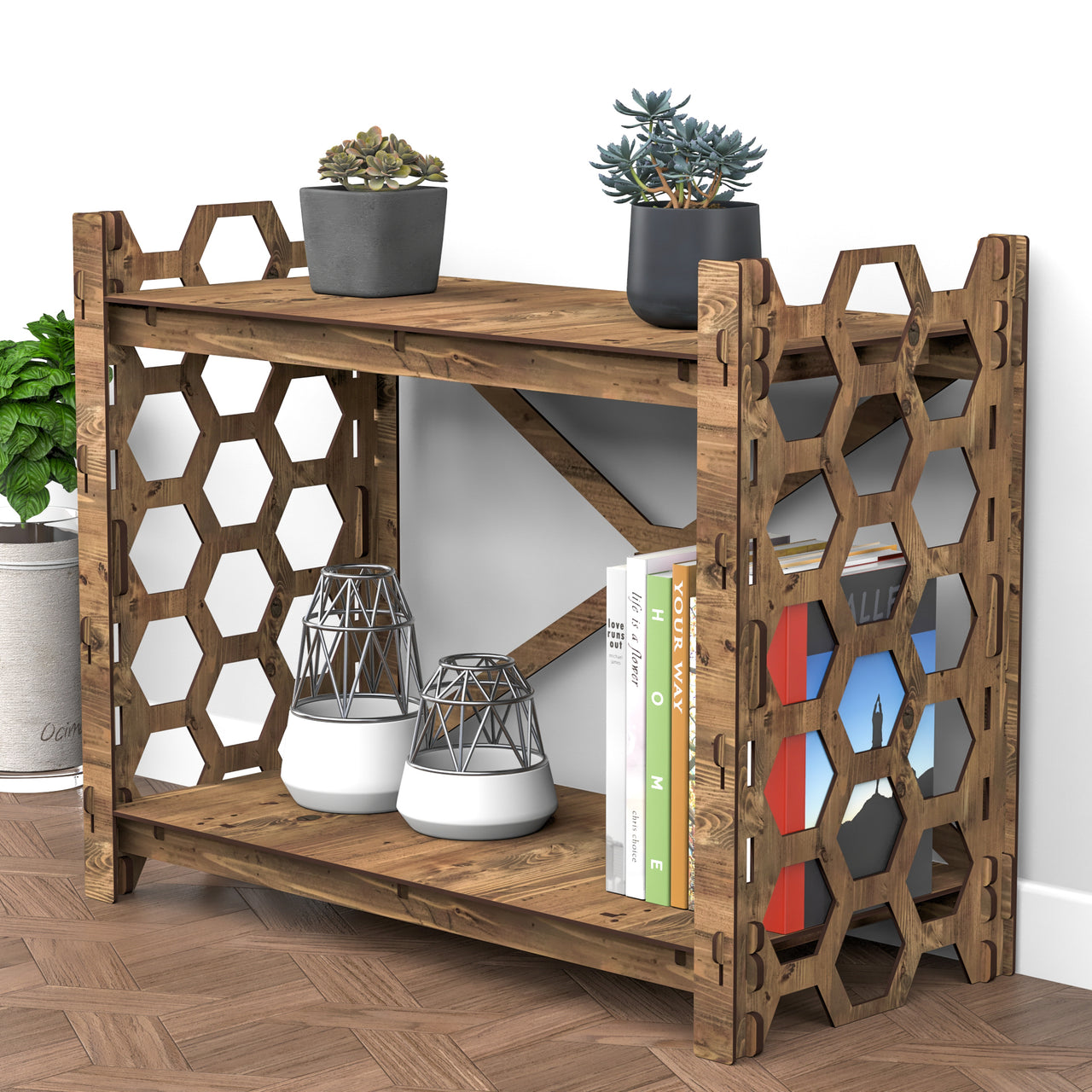 Honeycomb X 2-tier Backless Open Bookshelf Bookcase Shelving Unit