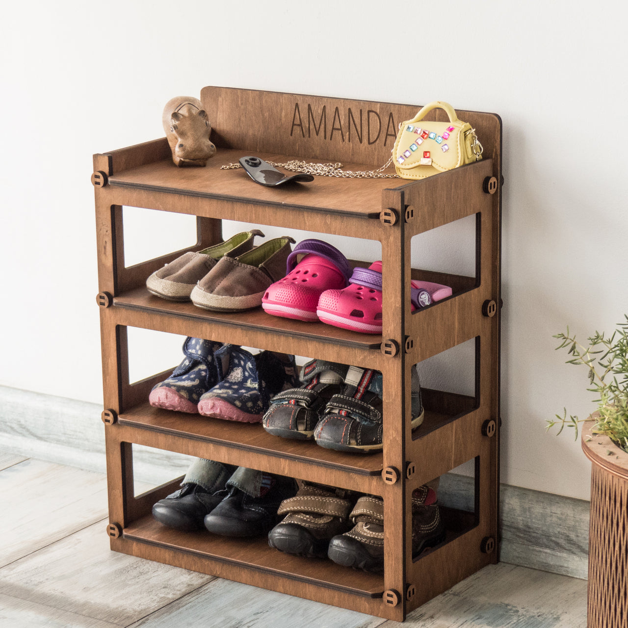 Small Kids Shoe Rack, Toddler Shoe Shelf With Personalization