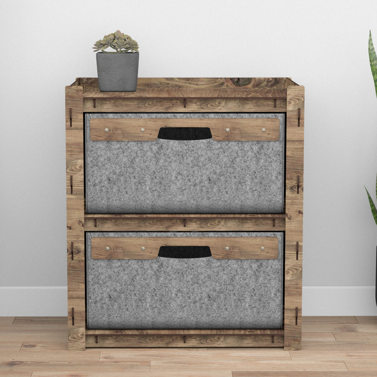 Solar Bedside Table Nightstand 2 Drawers [2 LARGE GRAY BINS]