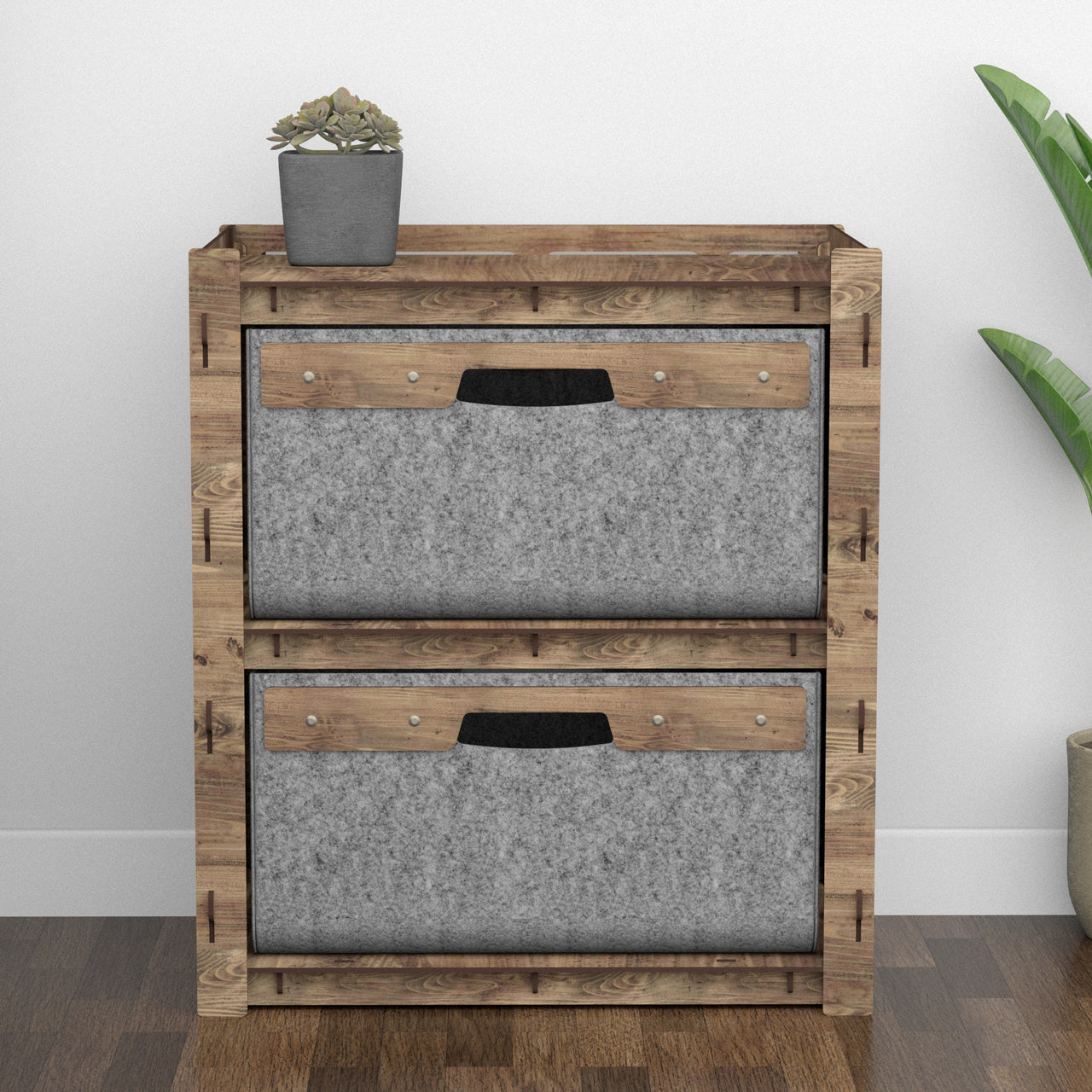 Brickwall Bedside Table Nightstand 2 Drawers [2 LARGE GRAY BINS]