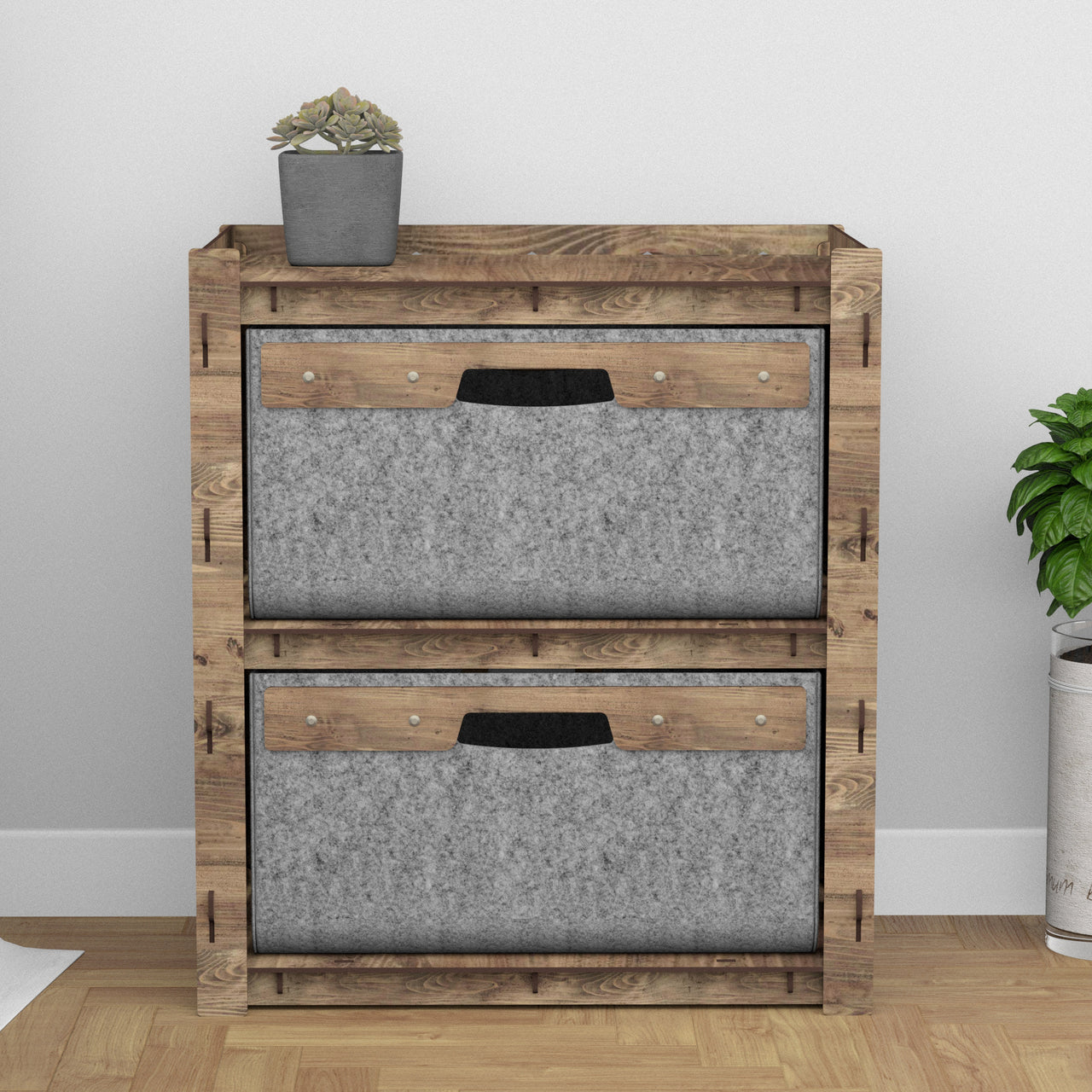 Honeycomb Bedside Table Nightstand 2 Drawers [2 LARGE GRAY BINS]