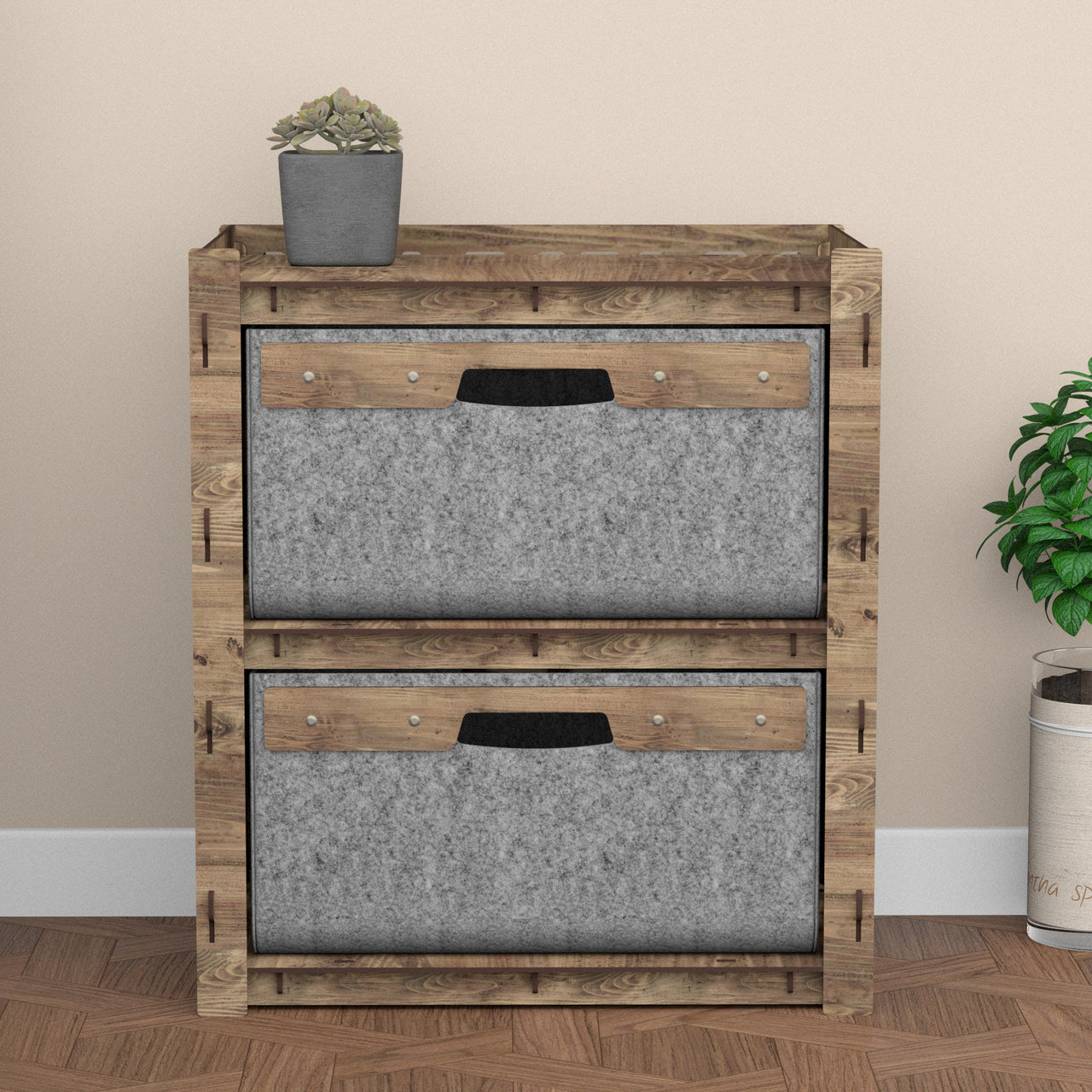 Stones Bedside Table Nightstand 2 Drawers [2 LARGE GRAY BINS]