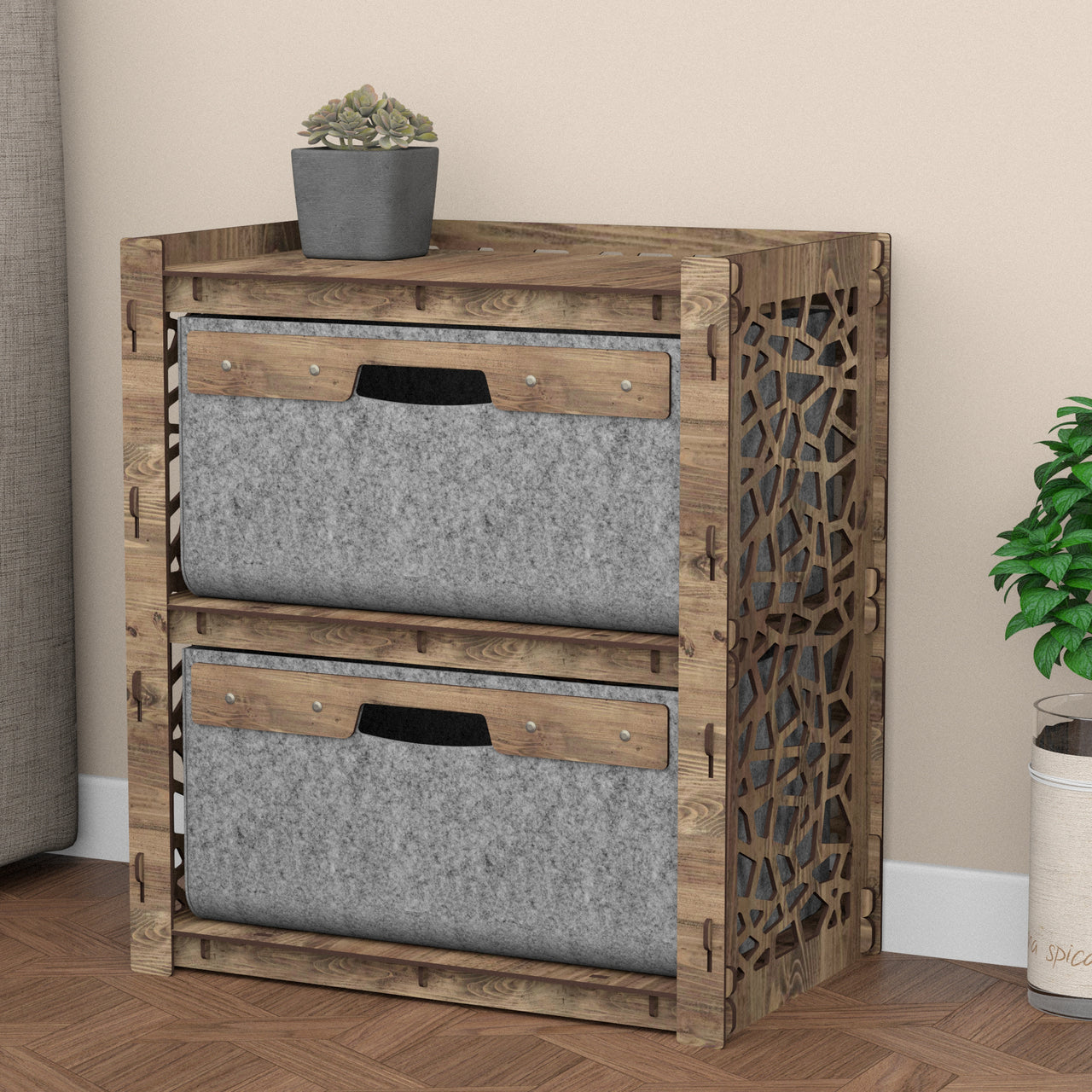 Stones Bedside Table Nightstand 2 Drawers [2 LARGE GRAY BINS]