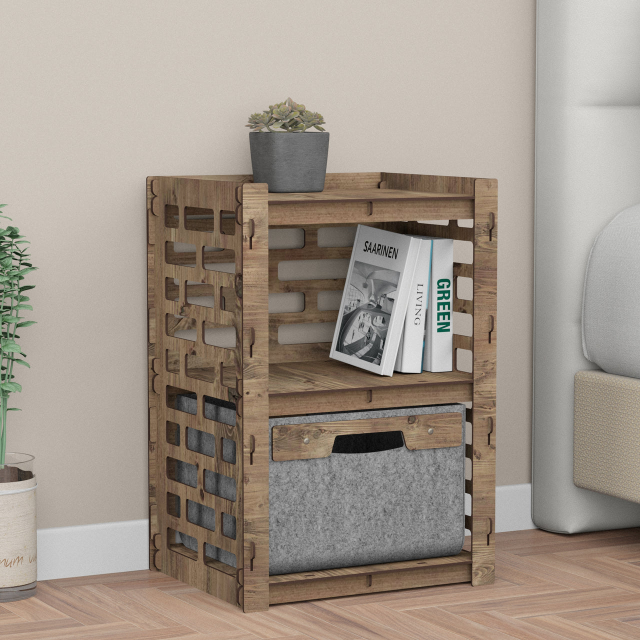 Brickwall Nightstand 1 Drawer [1 GRAY BIN]