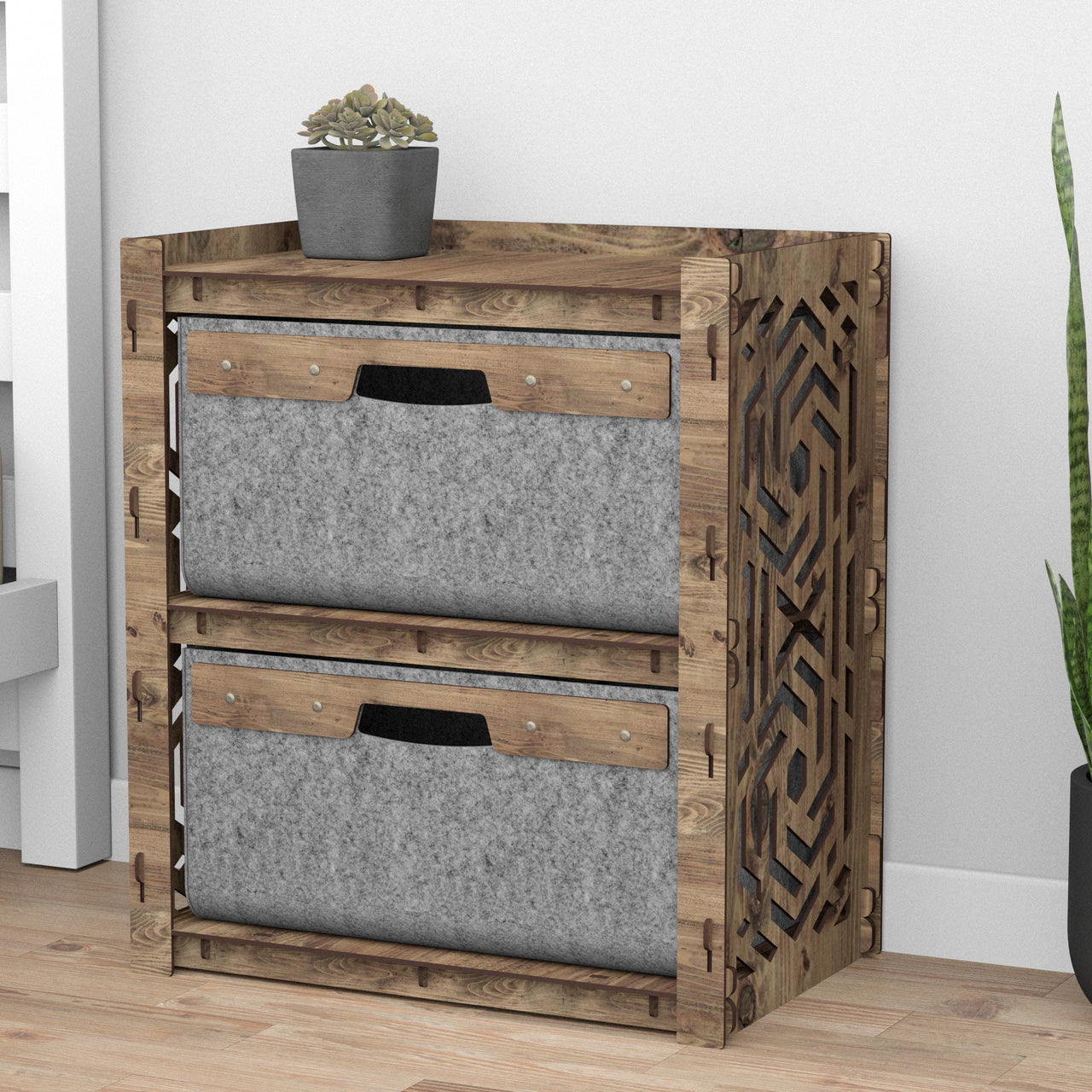 Solar Bedside Table Nightstand 2 Drawers [2 LARGE GRAY BINS]