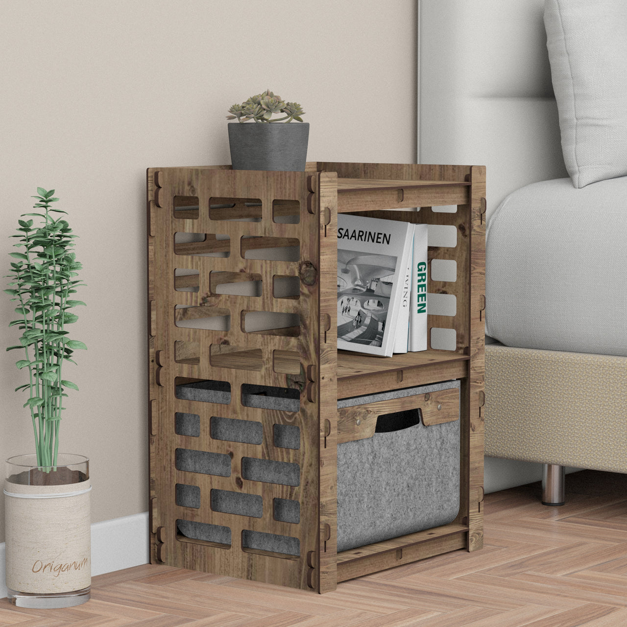 Brickwall Bedside Table Nightstand 1 Drawer [1 GRAY BIN]