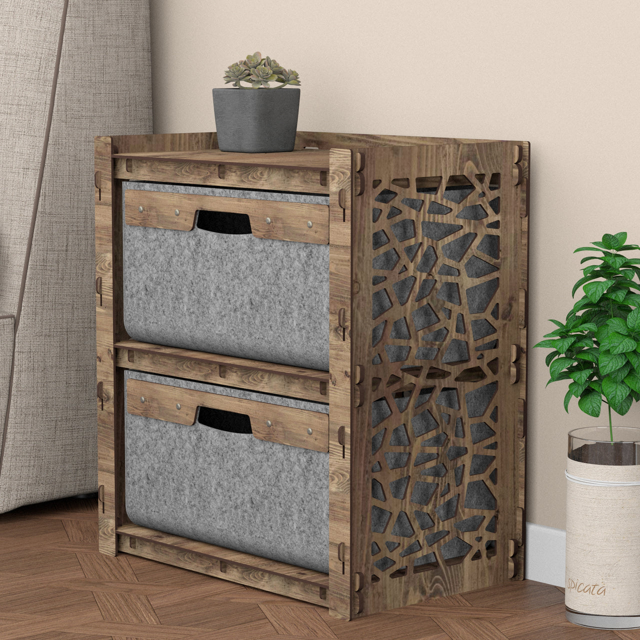 Stones Bedside Table Nightstand 2 Drawers [2 LARGE GRAY BINS]