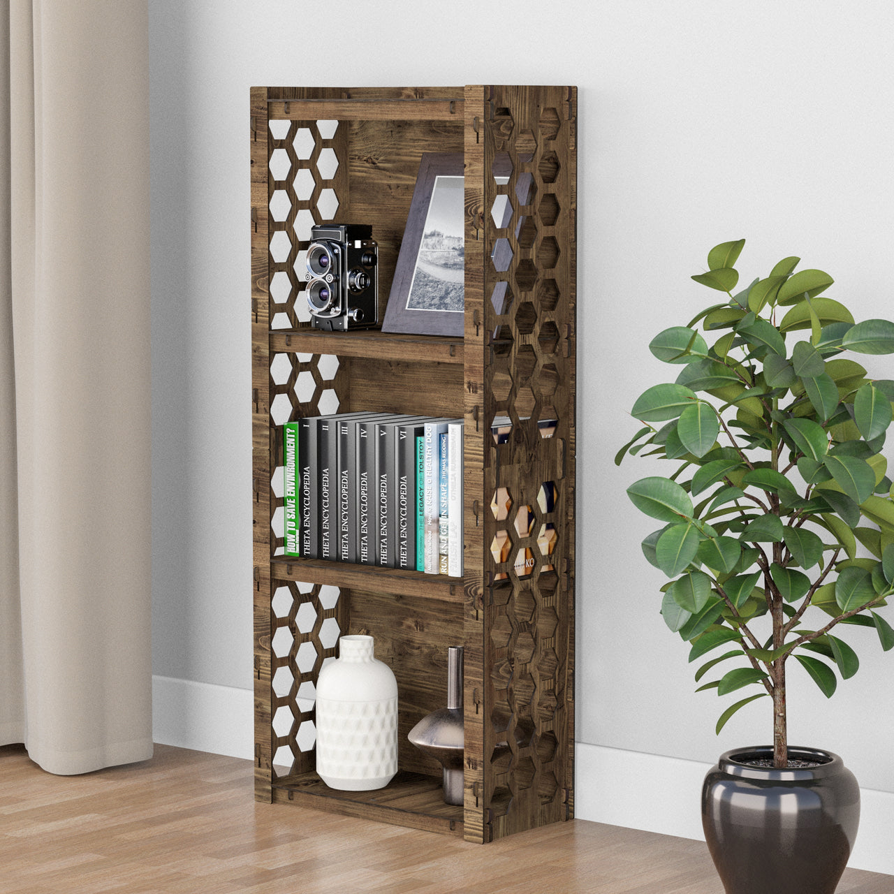 Honeycomb Narrow 4-tier Bookshelf Bookcase Shelving Unit