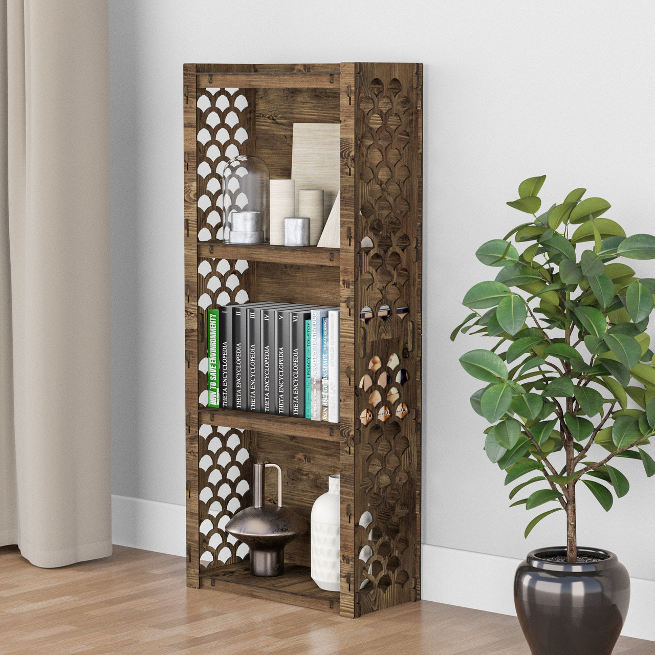 Mermaid Narrow 4-tier Bookshelf Bookcase Shelving Unit