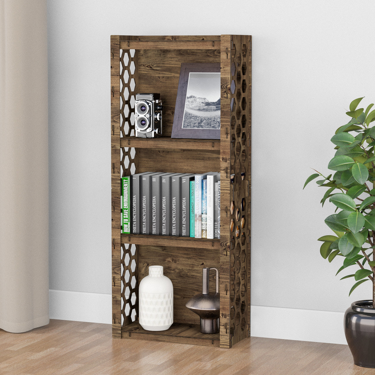 Honeycomb Narrow 4-tier Bookshelf Bookcase Shelving Unit