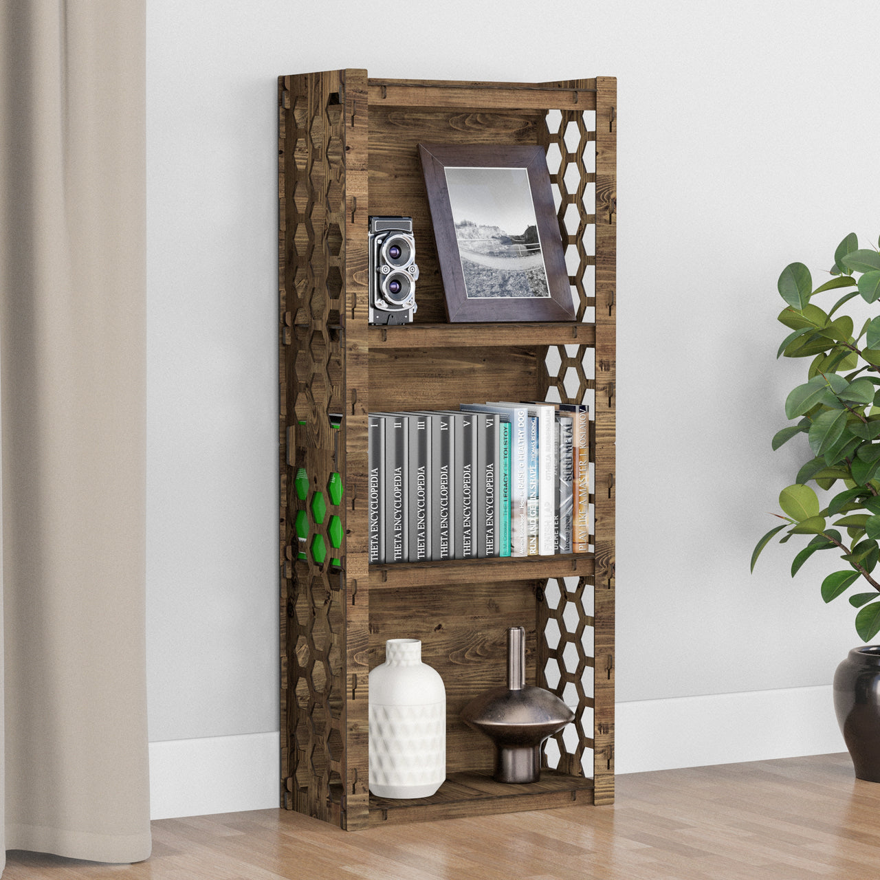 Honeycomb Narrow 4-tier Bookshelf Bookcase Shelving Unit