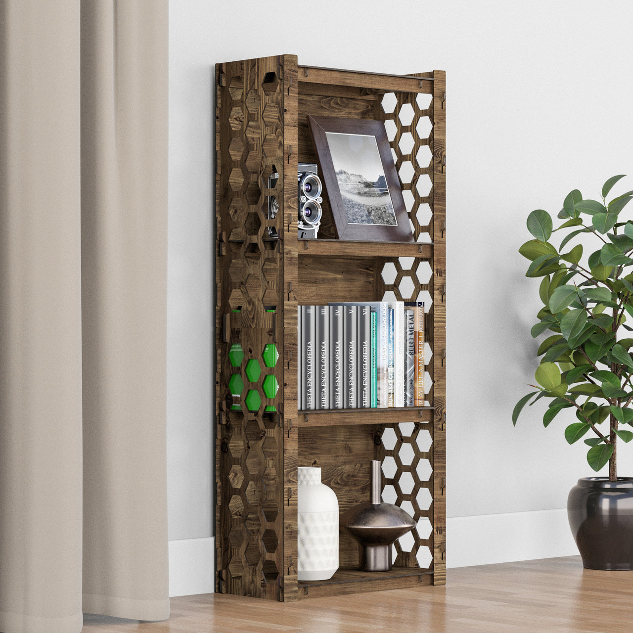 Honeycomb Narrow 4-tier Bookshelf Bookcase Shelving Unit