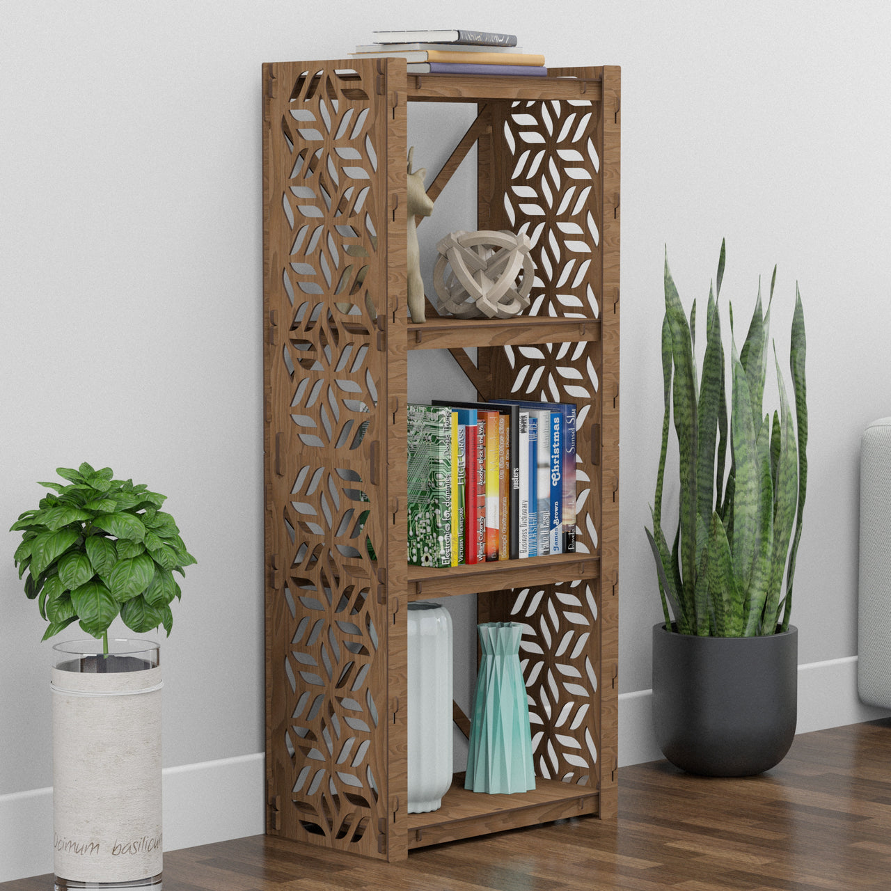 Flowers Small X 4-tier Bookshelf Bookcase Shelving Unit