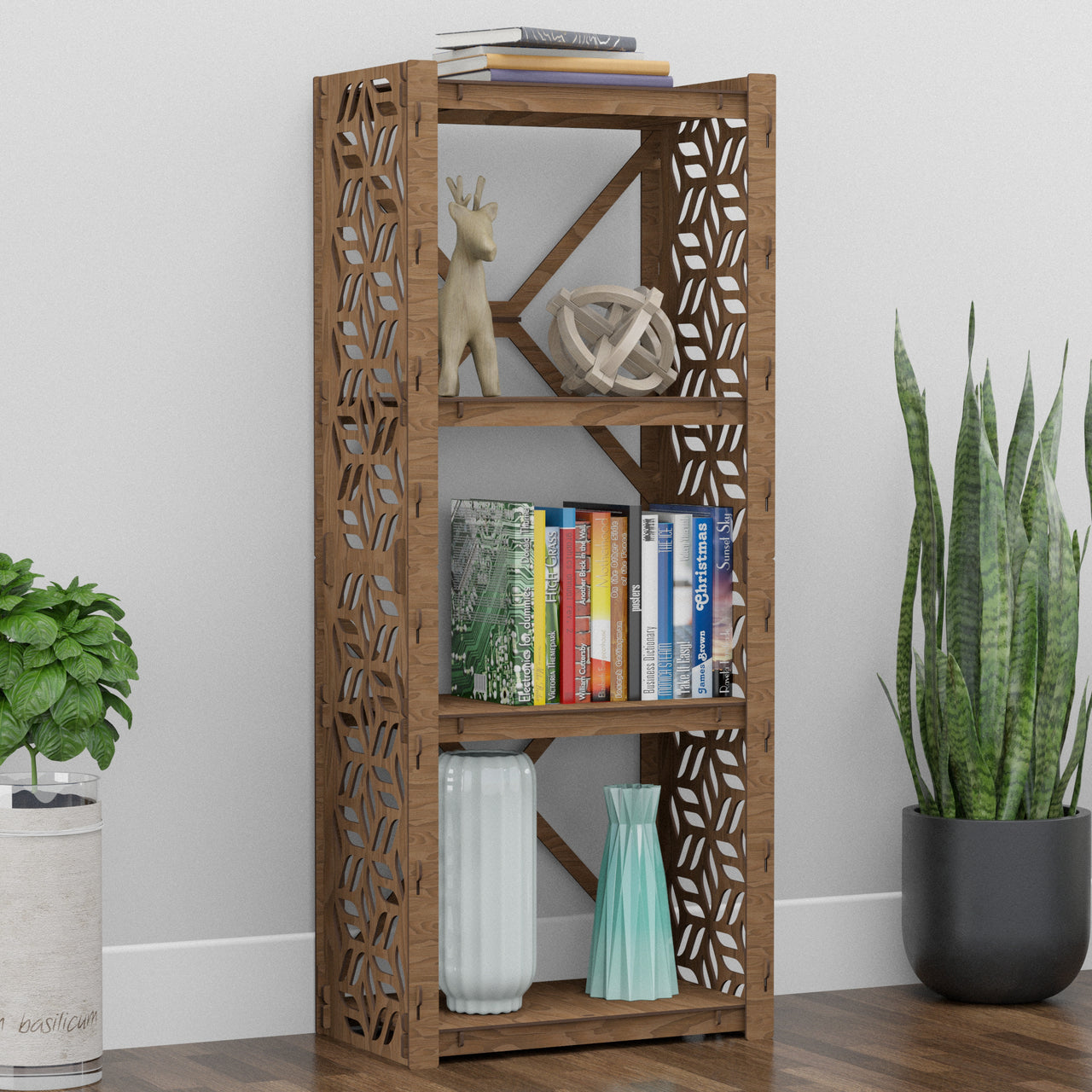 Flowers Small X 4-tier Bookshelf Bookcase Shelving Unit