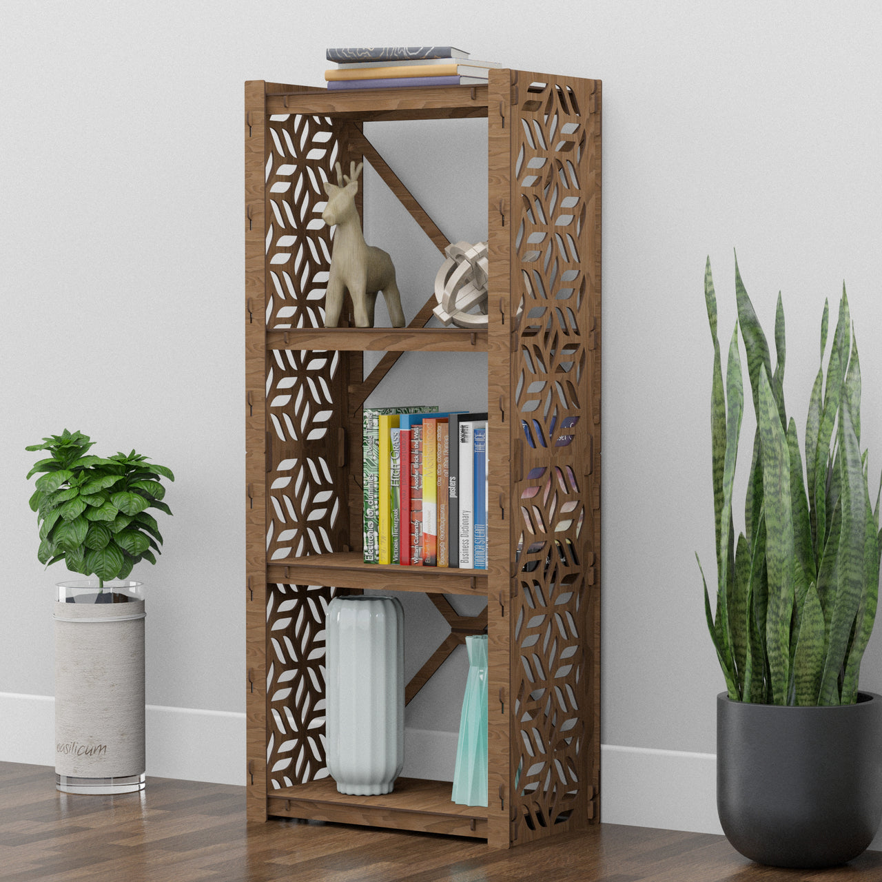 Flowers Small X 4-tier Bookshelf Bookcase Shelving Unit