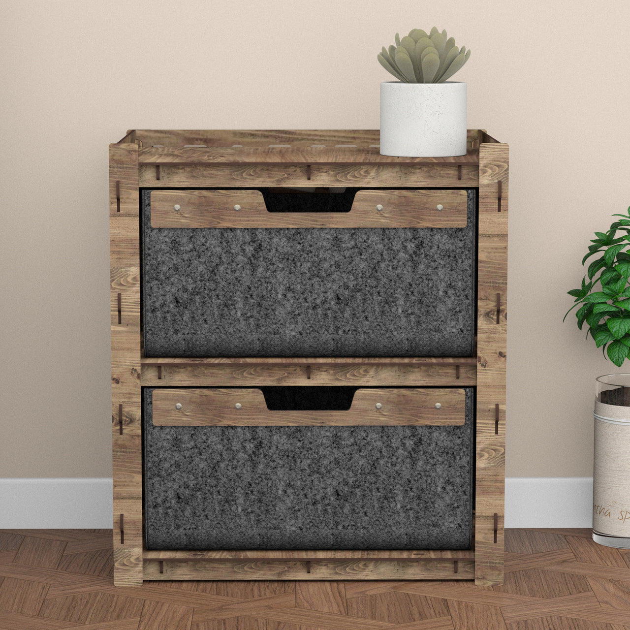 Stones Bedside Table Nightstand 2 Drawers [2 LARGE BLACK BINS]