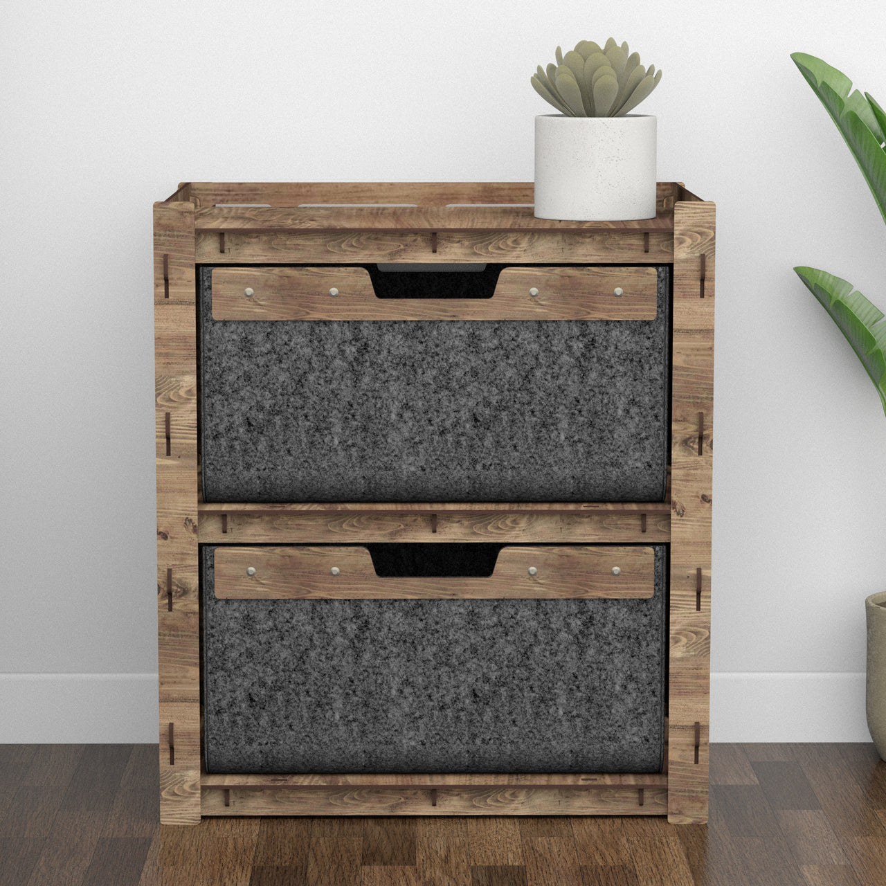 Brickwall Bedside Table Nightstand 2 Drawers [2 LARGE BLACK BINS]