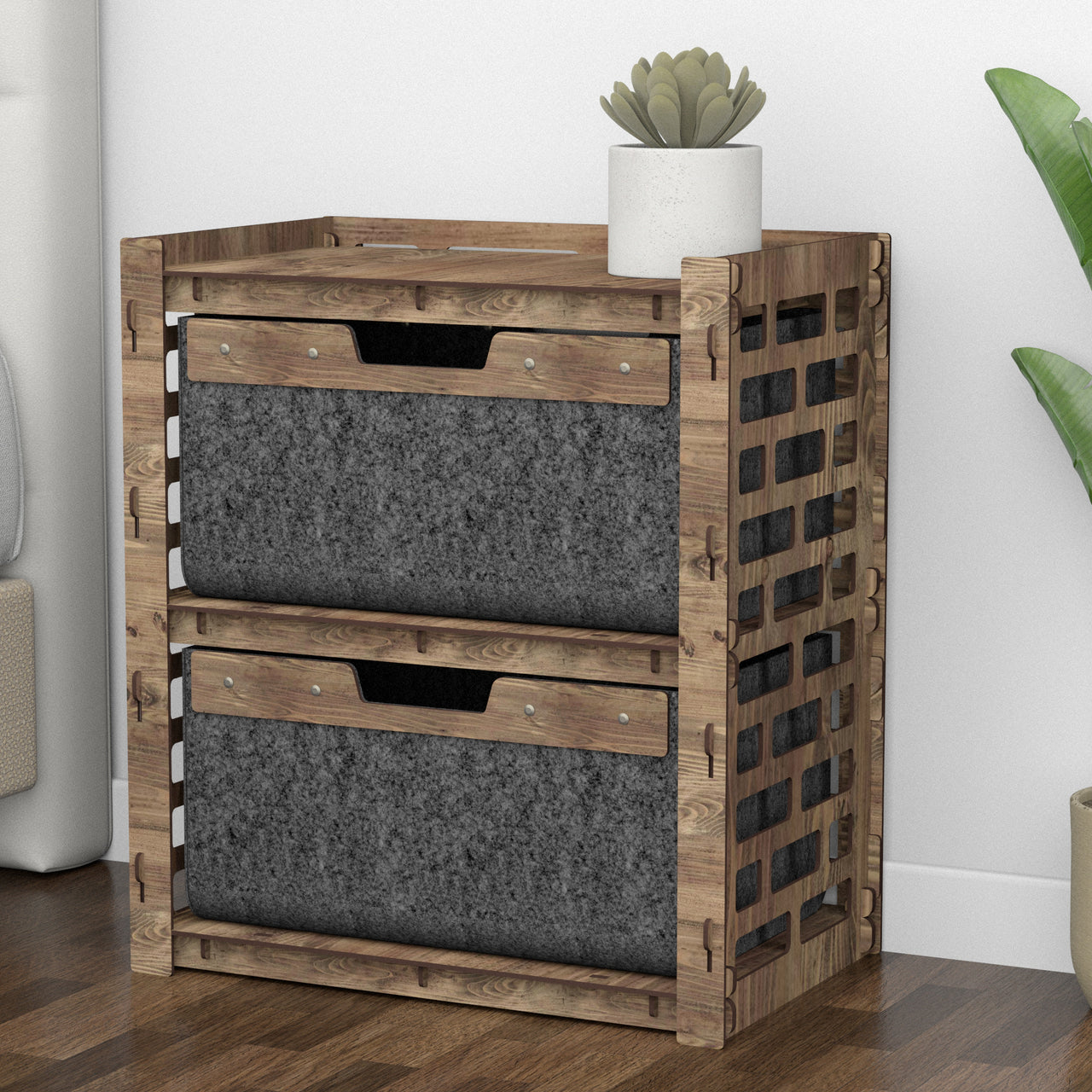 Brickwall Bedside Table Nightstand 2 Drawers [2 LARGE BLACK BINS]