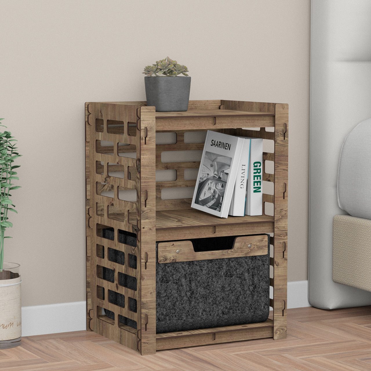 Brickwall Bedside Table Nightstand 1 Drawer [1 BLACK BIN]