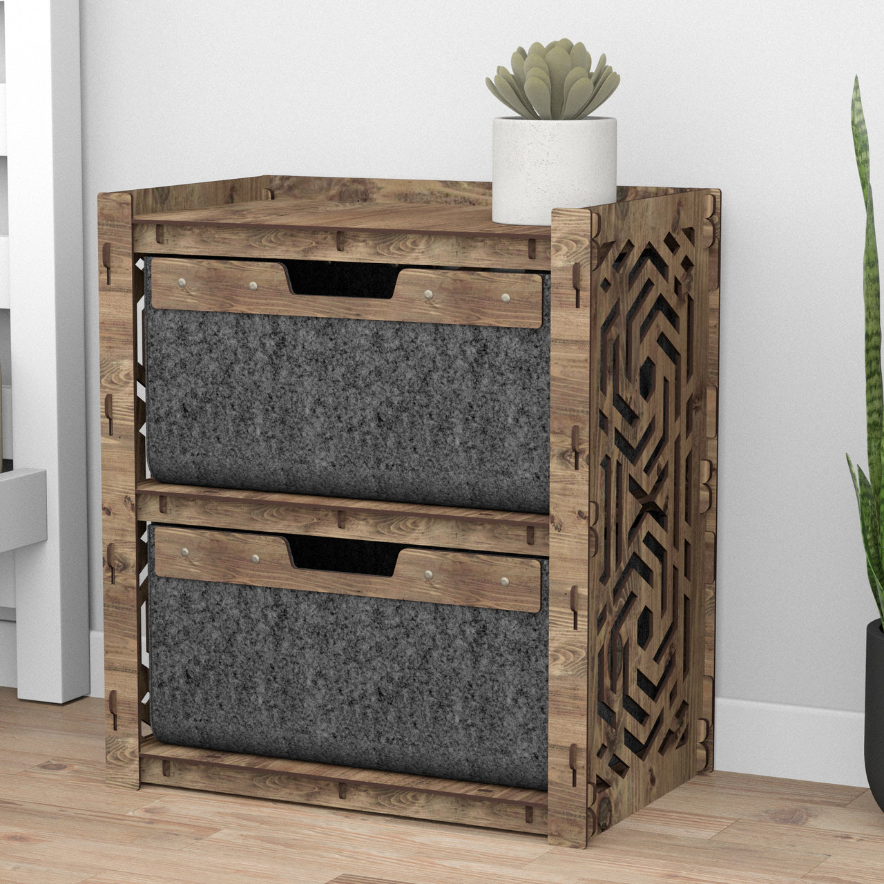 Solar Bedside Table Nightstand 2 Drawers [2 LARGE BLACK BINS]