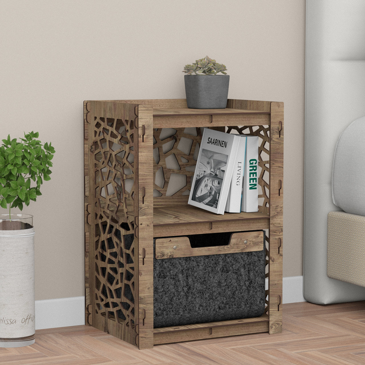 Stones Bedside Table Nightstand 1 Drawer [1 BLACK BIN]