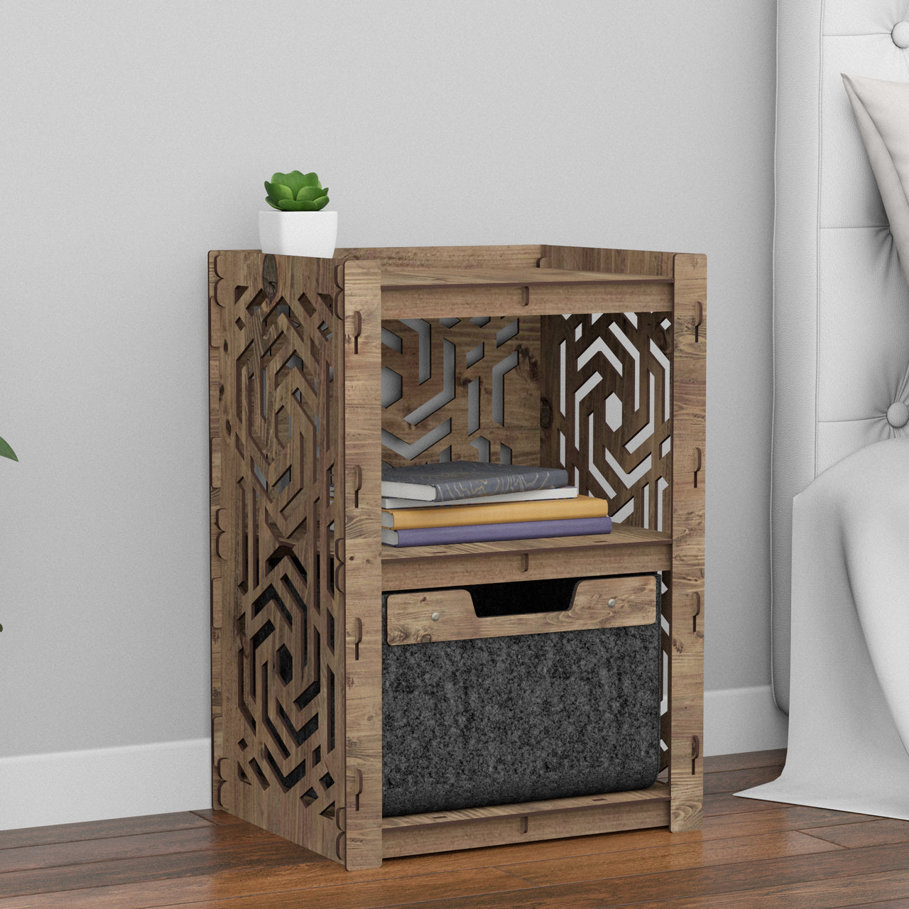 Solar Bedside Table Nightstand 1 Drawer [1 BLACK BIN]