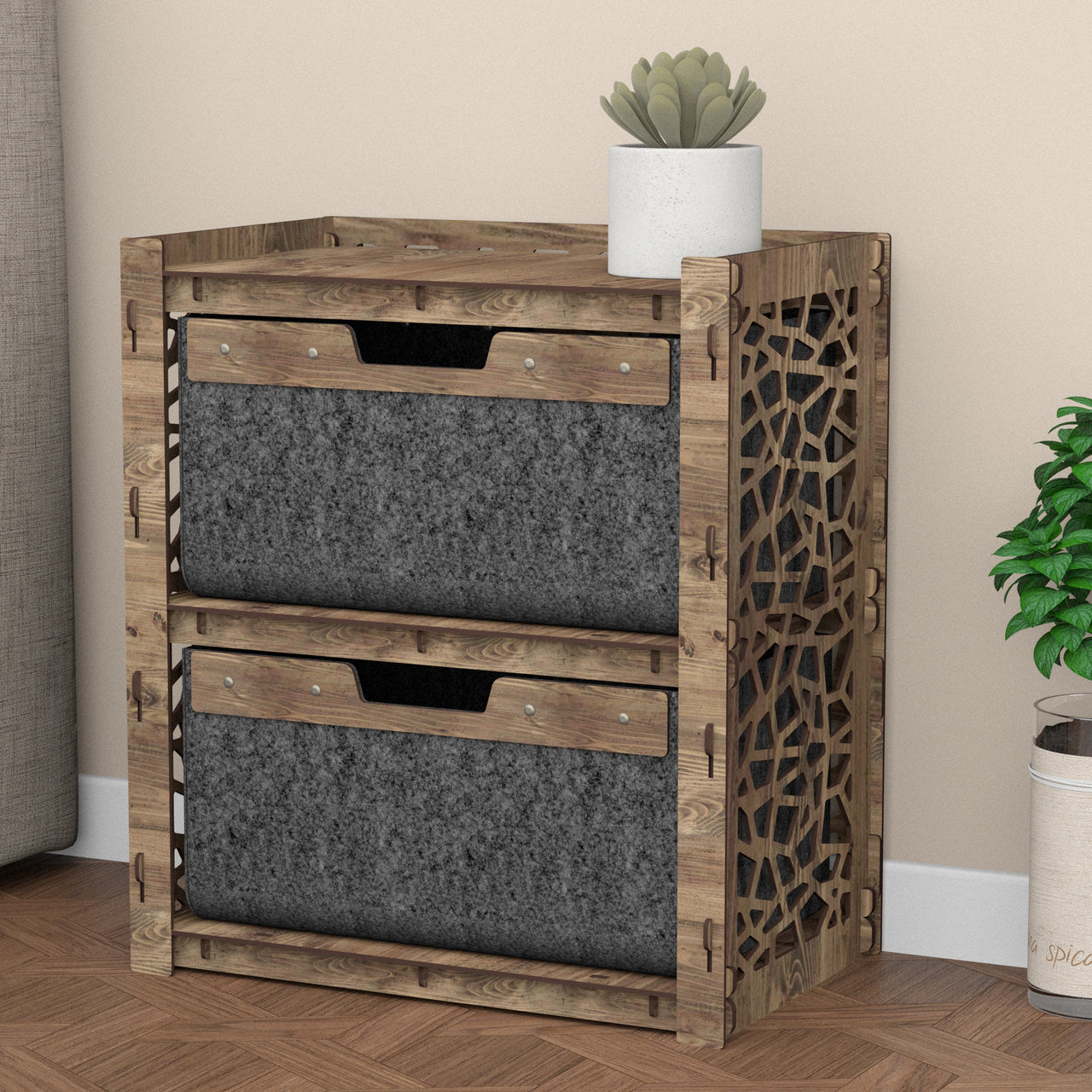 Stones Bedside Table Nightstand 2 Drawers [2 LARGE BLACK BINS]