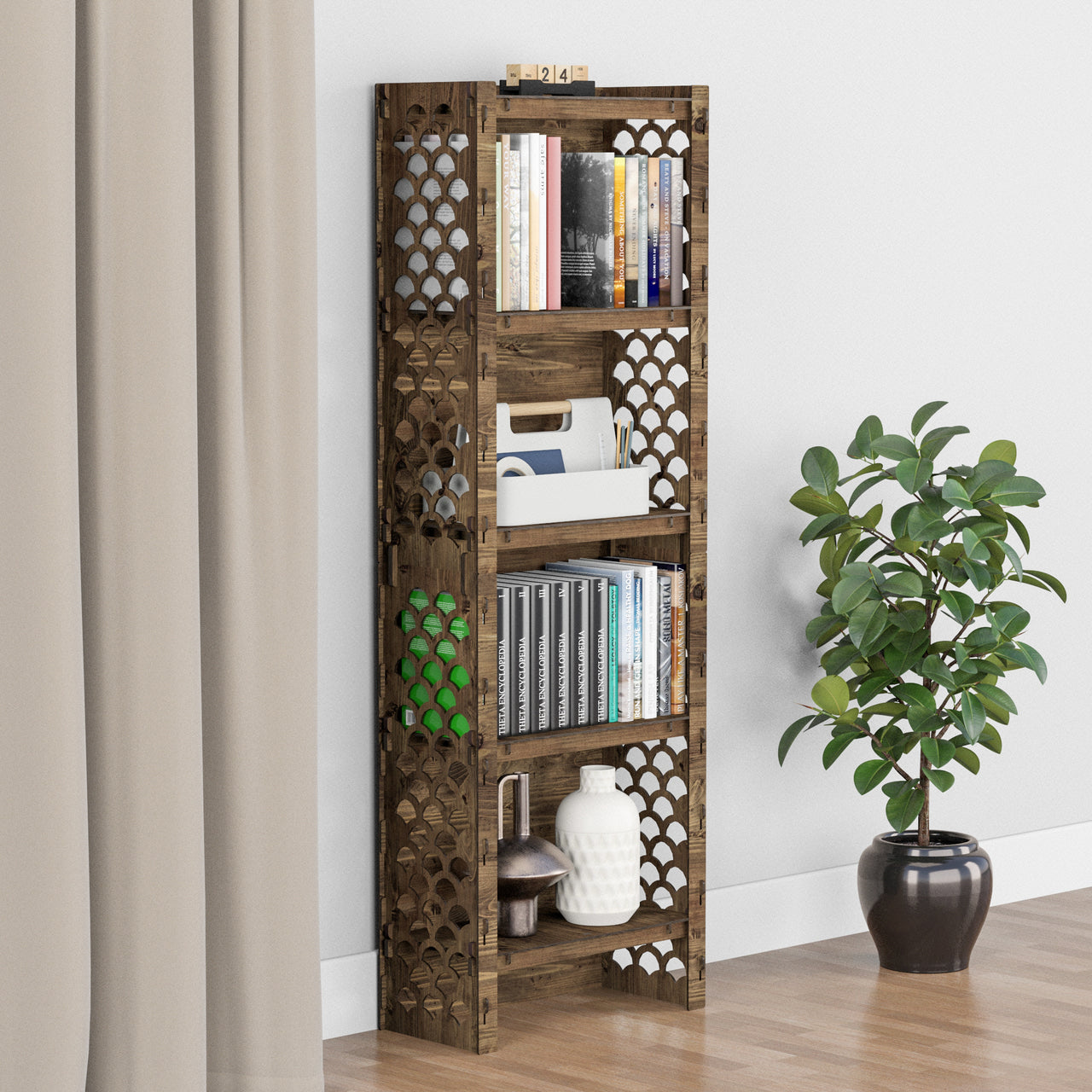 Mermaid Narrow 5-tier Bookshelf Bookcase Shelving Unit