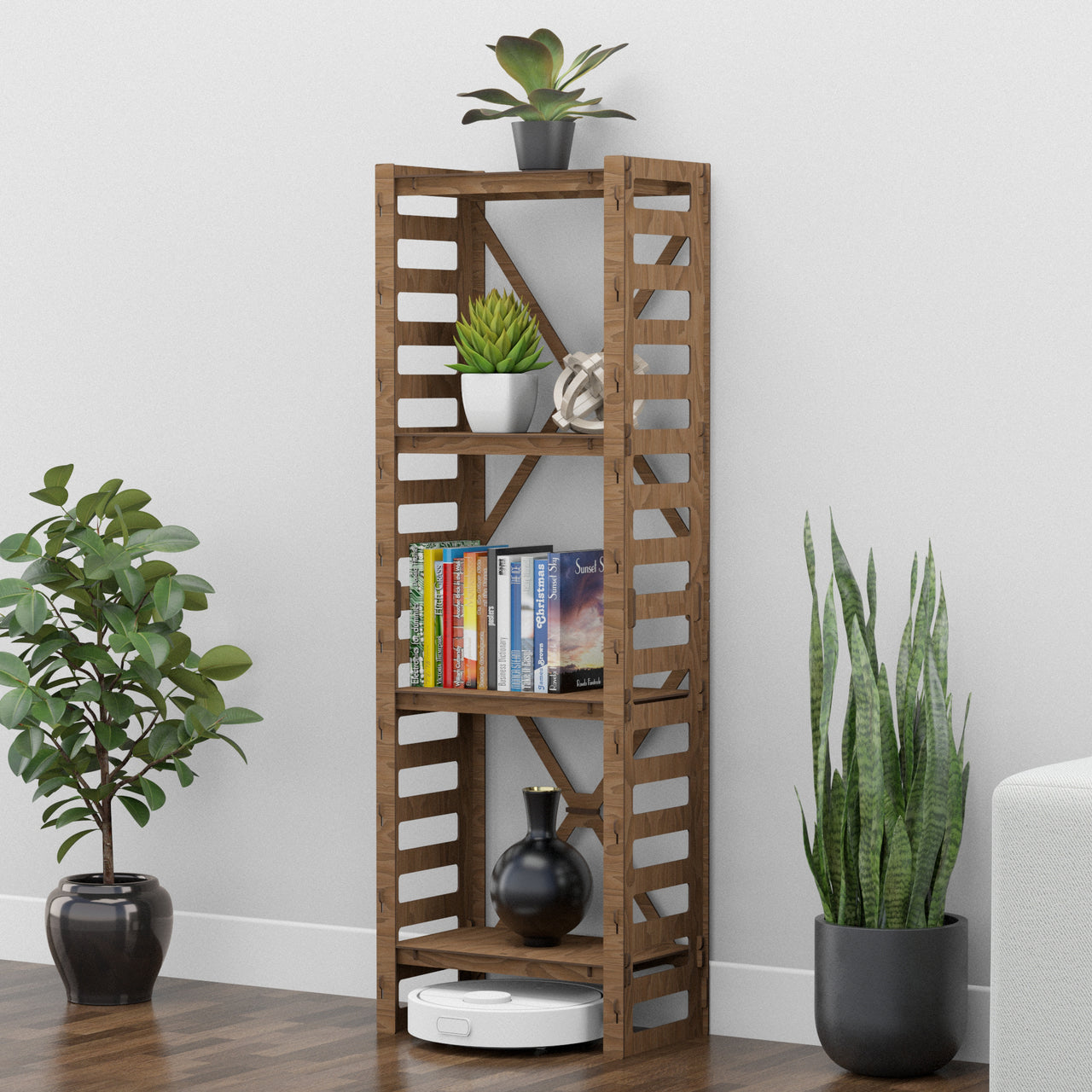 Ladder Narrow X 4-tier Bookshelf Bookcase Shelving Unit