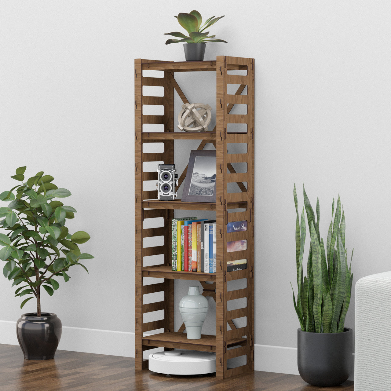 Ladder Narrow X 5-tier Bookshelf Bookcase Shelving Unit