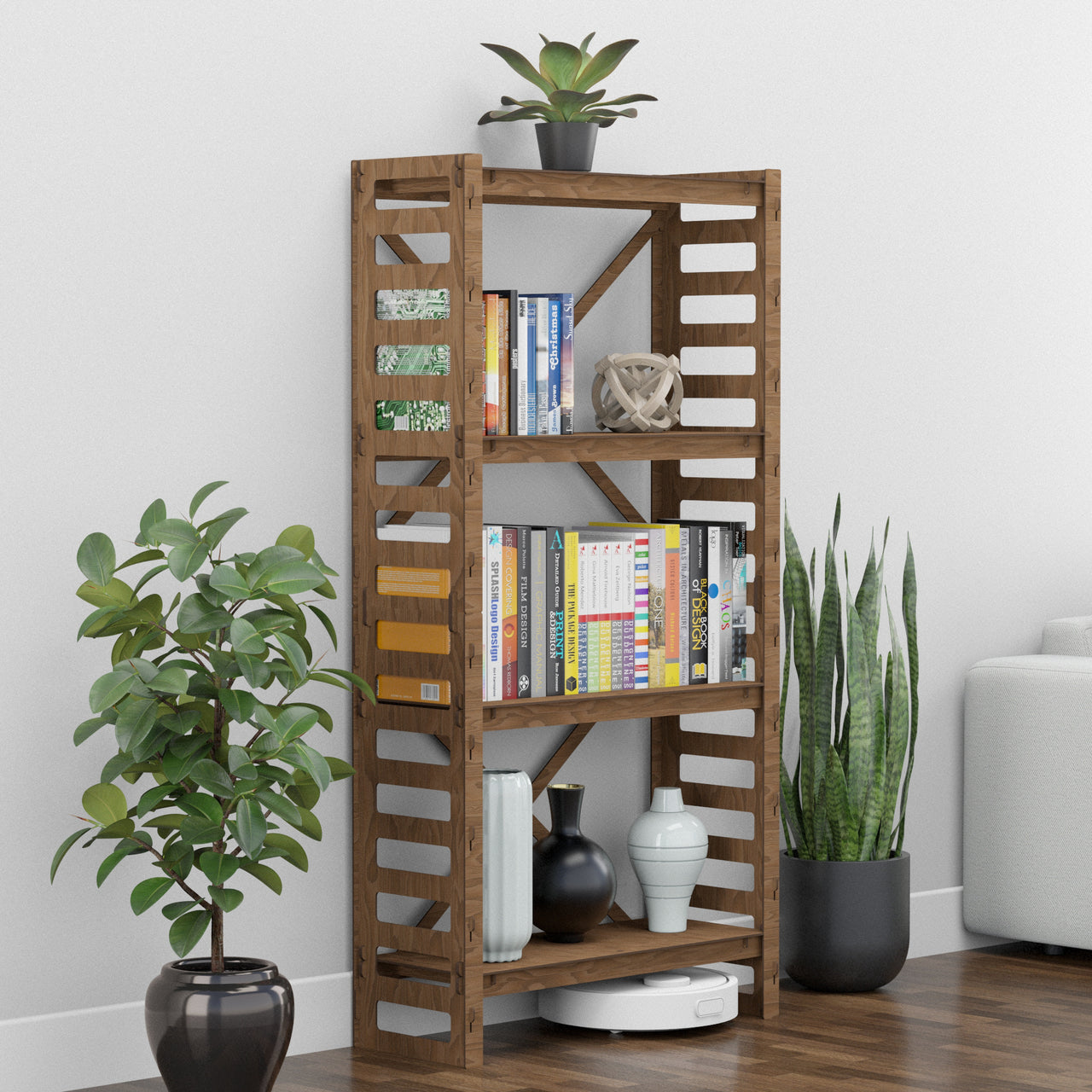 Ladder Shallow X 4-tier Bookshelf Bookcase Shelving Unit