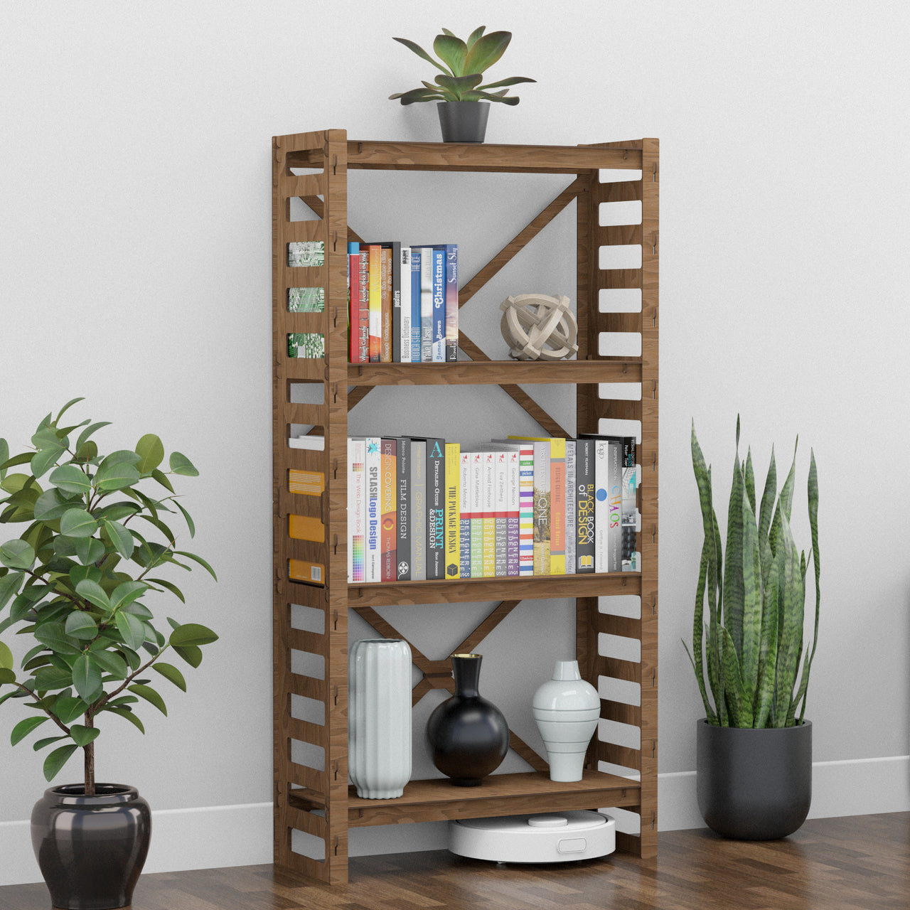 Ladder Shallow X 4-tier Bookshelf Bookcase Shelving Unit