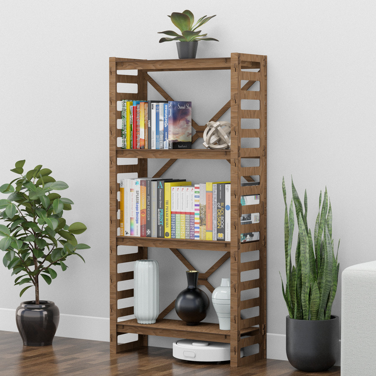 Ladder Shallow X 4-tier Bookshelf Bookcase Shelving Unit