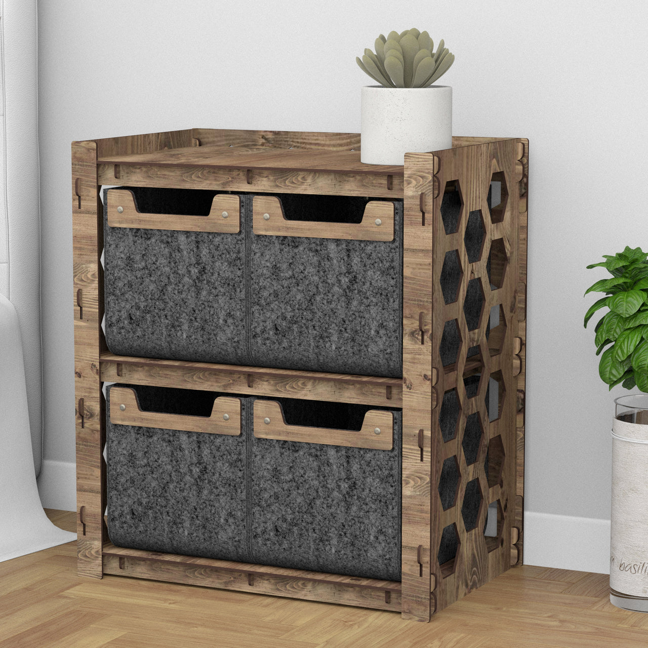 Honeycomb Bedside Table Nightstand 4 Drawers [4 SMALL BLACK BINS]