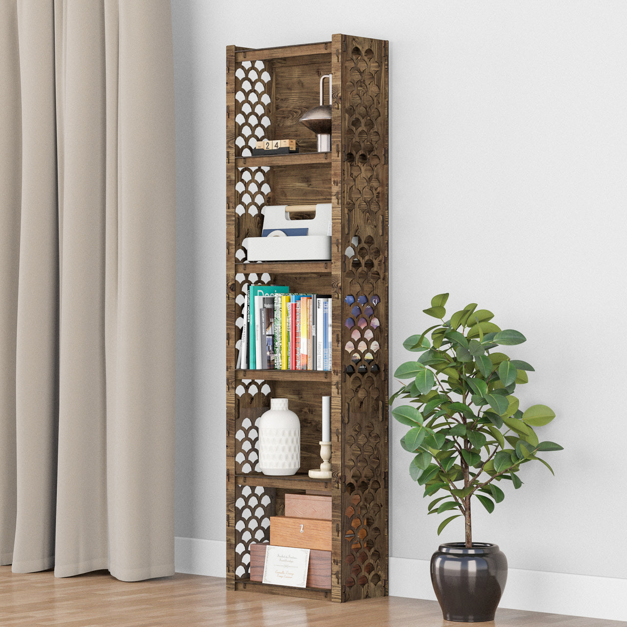 Mermaid Narrow 6-tier Bookshelf Bookcase Shelving Unit