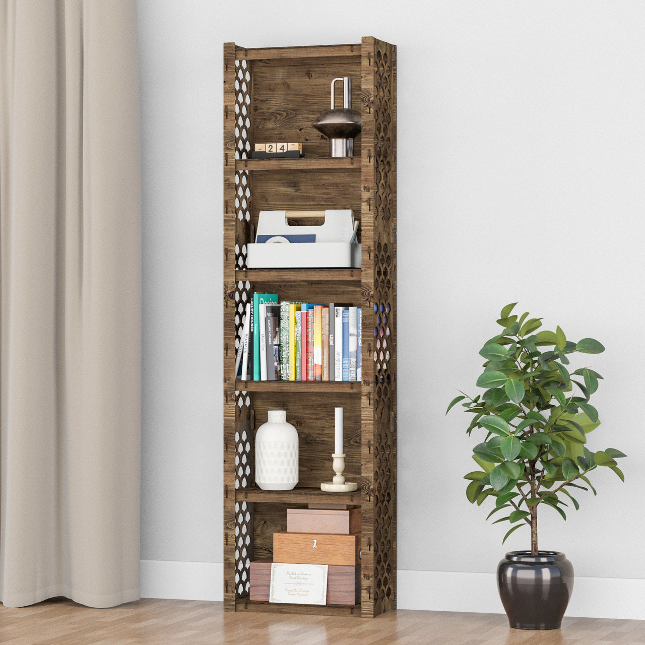 Mermaid Narrow 6-tier Bookshelf Bookcase Shelving Unit