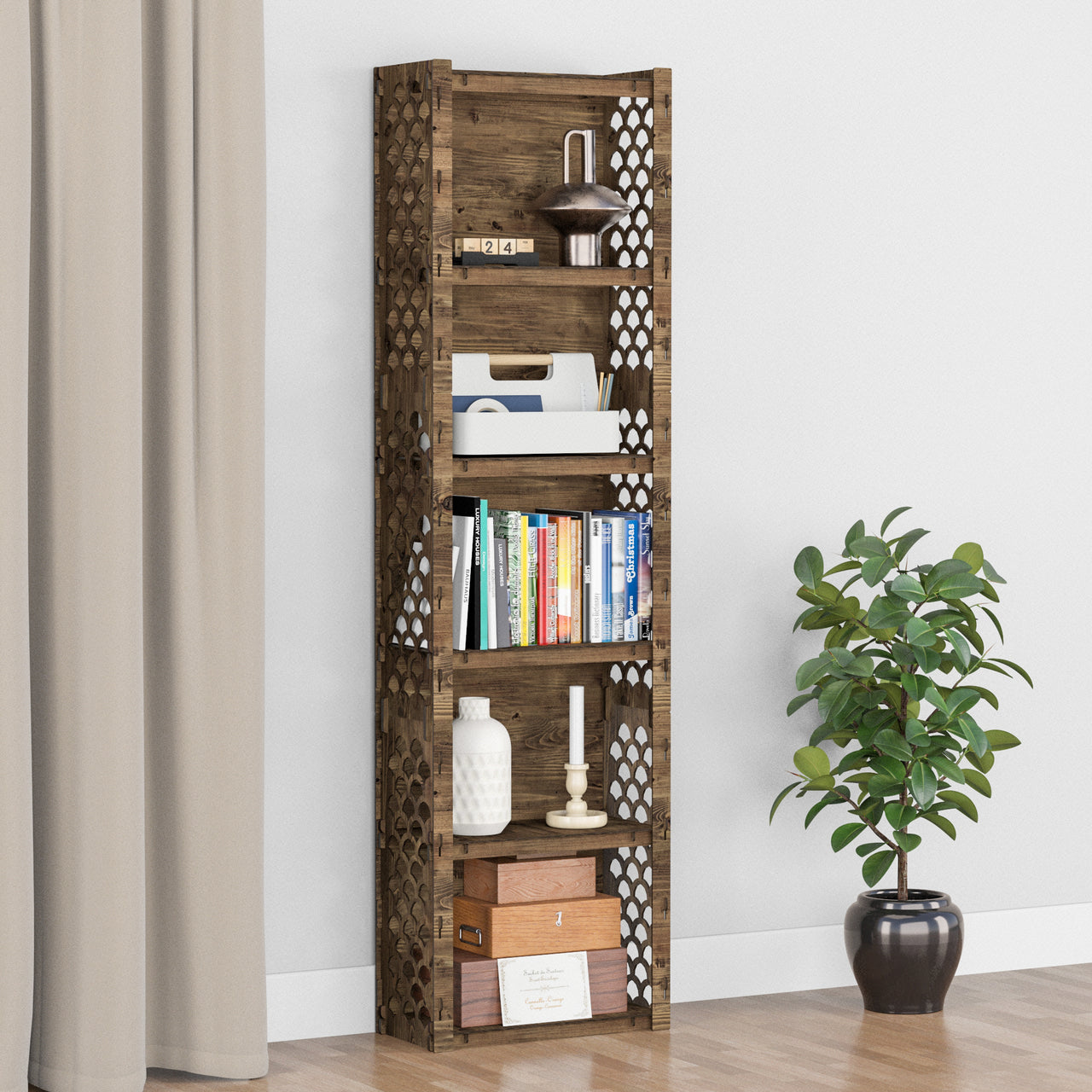 Mermaid Narrow 6-tier Bookshelf Bookcase Shelving Unit