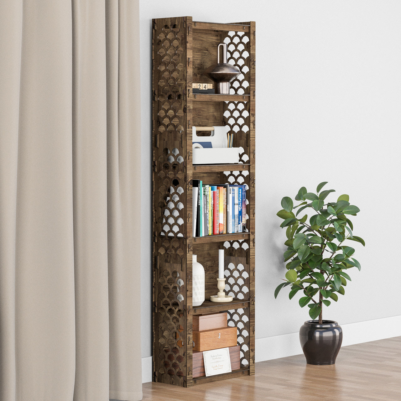 Mermaid Narrow 6-tier Bookshelf Bookcase Shelving Unit