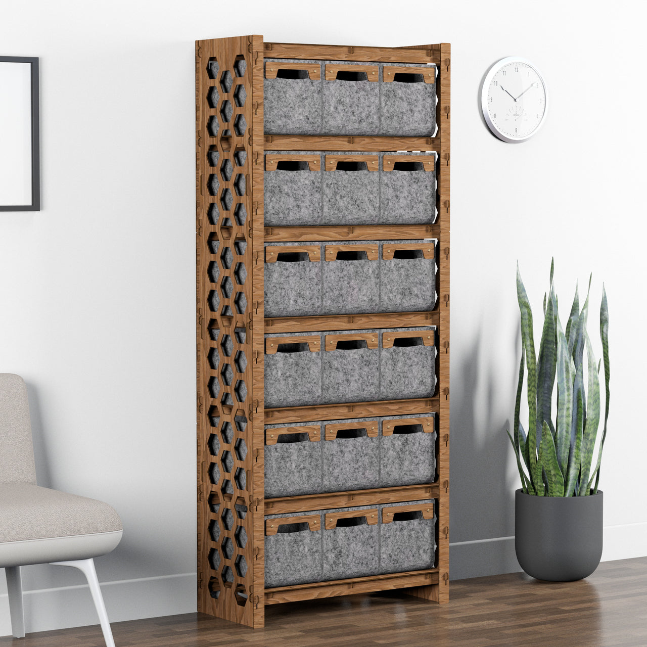 Honeycomb Tall Wide 18 Drawer Storage Tower [18 SMALL GRAY BINS]