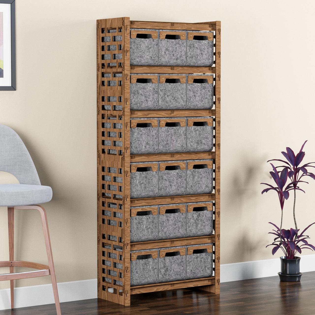 Brickwall Tall Wide 18 Drawer Storage Tower [18 SMALL GRAY BINS]