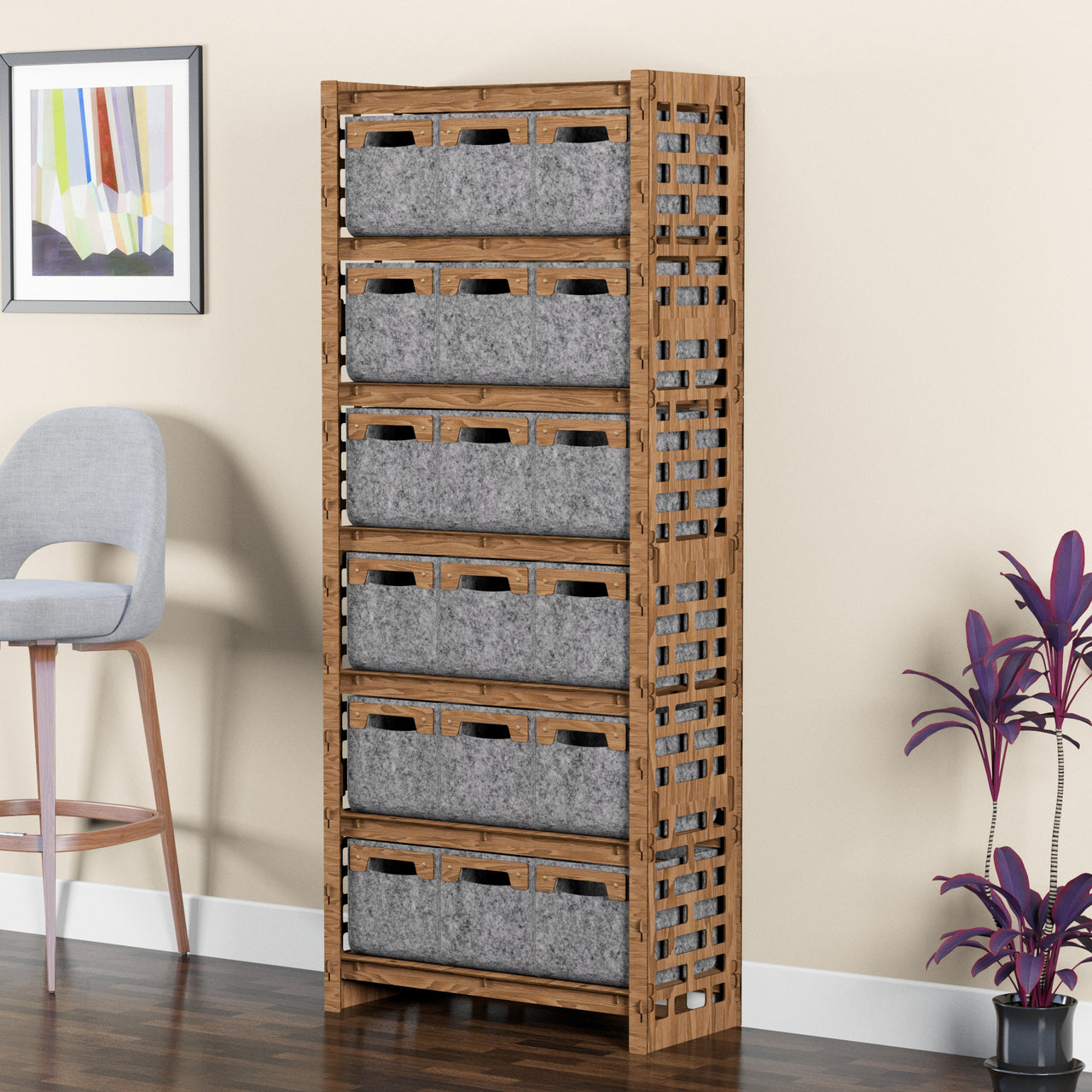 Brickwall Tall Wide 18 Drawer Storage Tower [18 SMALL GRAY BINS]