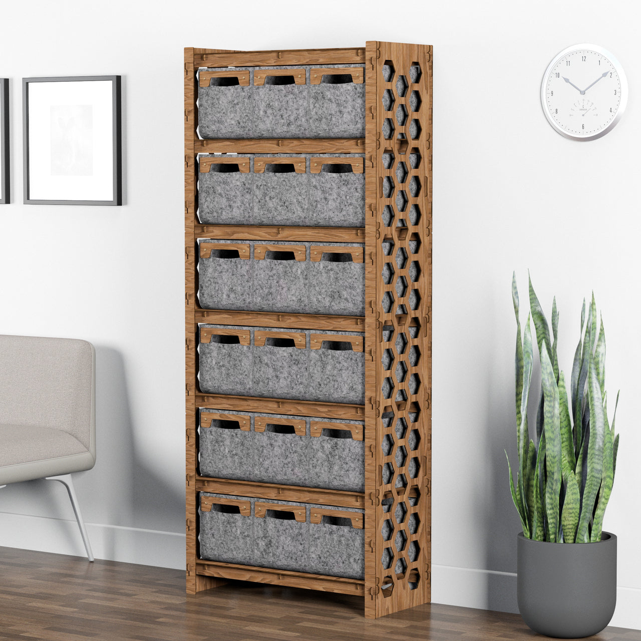 Honeycomb Tall Wide 18 Drawer Storage Tower [18 SMALL GRAY BINS]