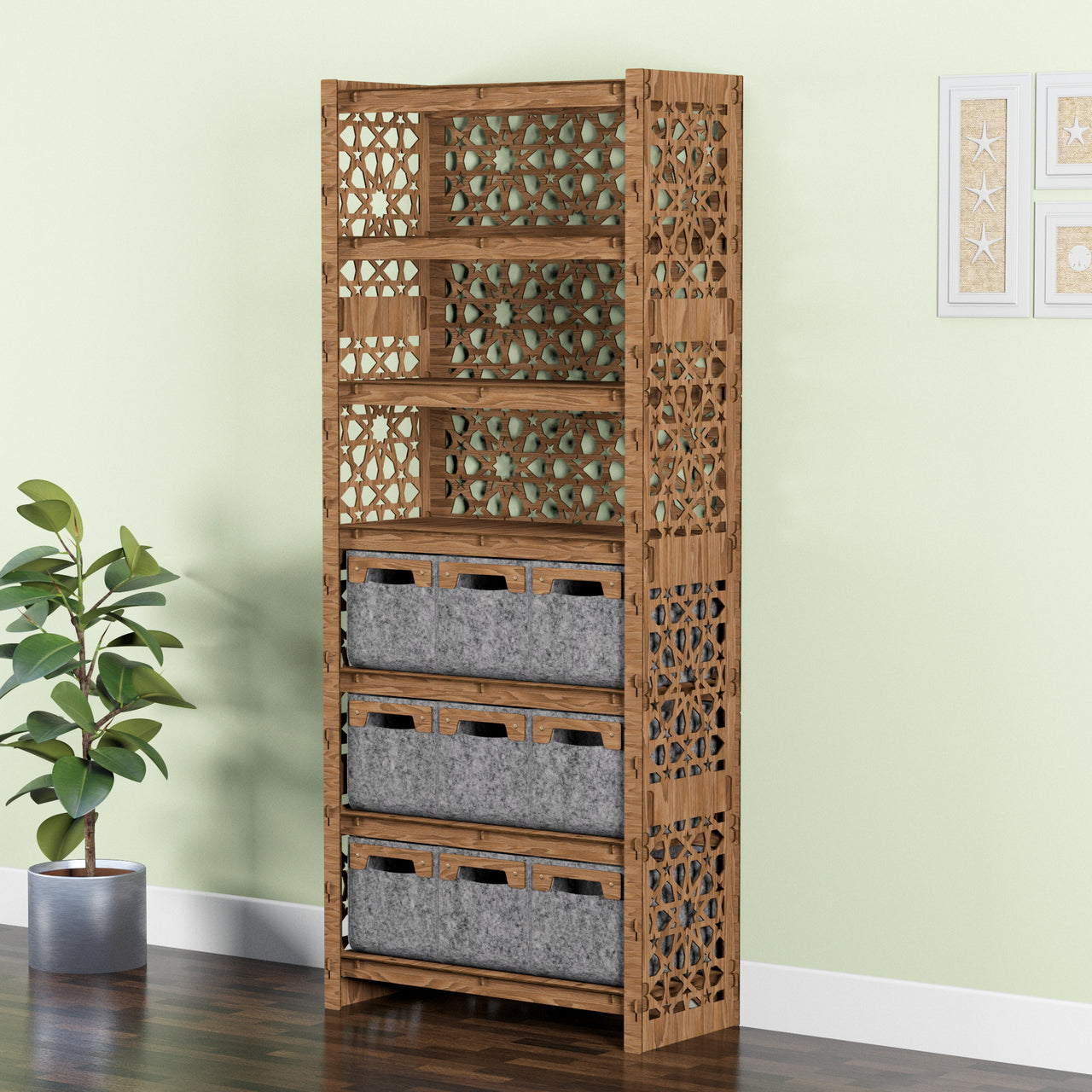 Arabic Tall Wide 9 Drawer Storage Tower [9 SMALL GRAY BINS]