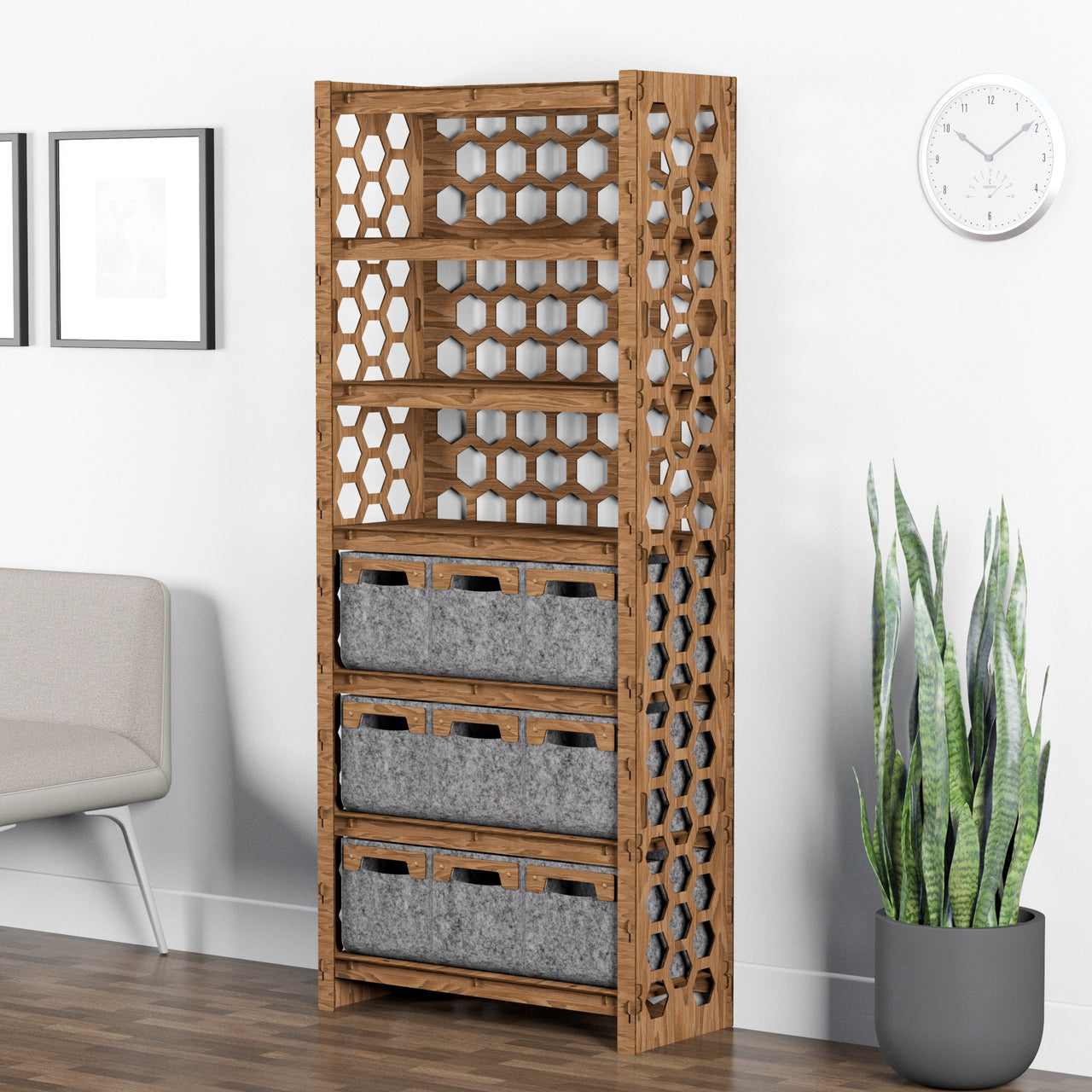 Honeycomb Tall Wide 9 Drawer Storage Tower [9 SMALL GRAY BINS]