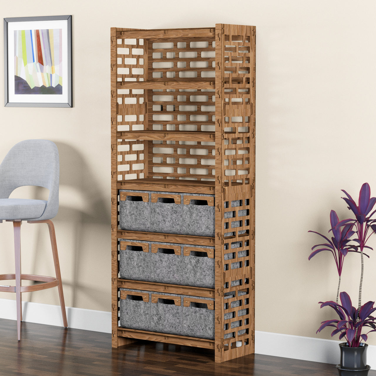 Brickwall Tall Wide 9 Drawer Storage Tower [9 SMALL GRAY BINS]