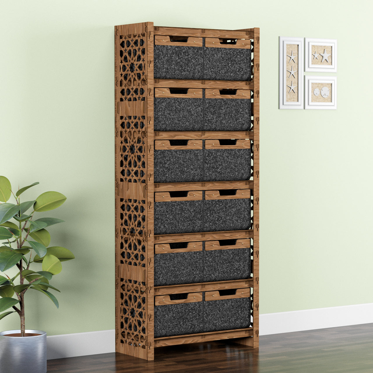 Arabic Tall Wide 12 Drawer Storage Tower [12 LARGE BLACK BINS]