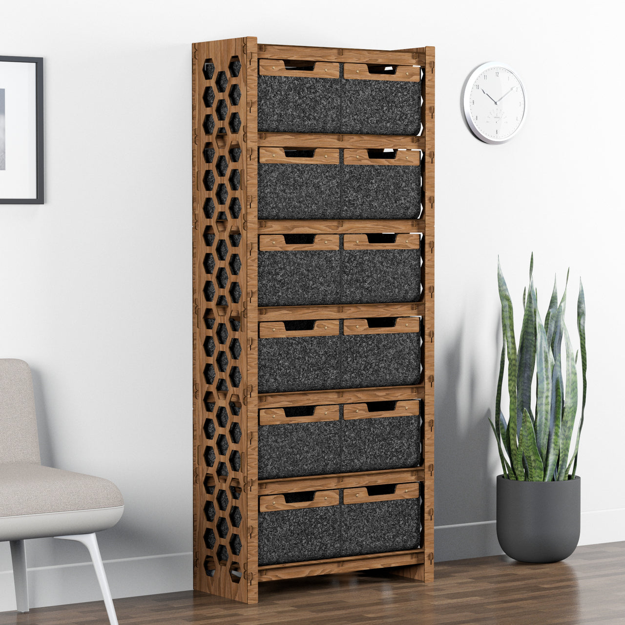 Honeycomb Tall Wide 12 Drawer Storage Tower [12 LARGE BLACK BINS]