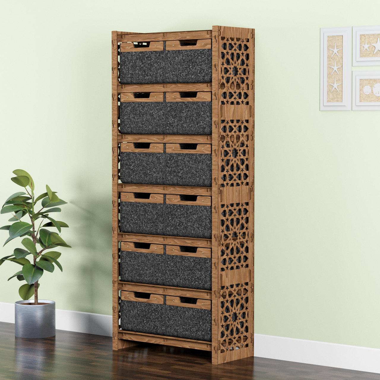 Arabic Tall Wide 12 Drawer Storage Tower [12 LARGE BLACK BINS]