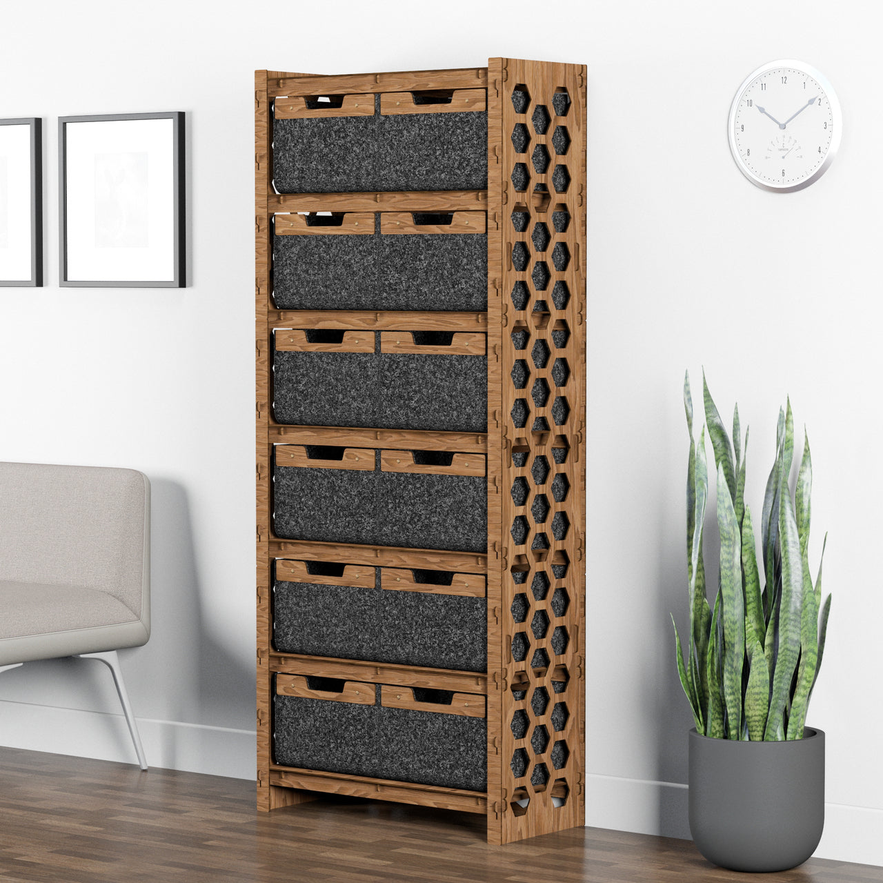 Honeycomb Tall Wide 12 Drawer Storage Tower [12 LARGE BLACK BINS]